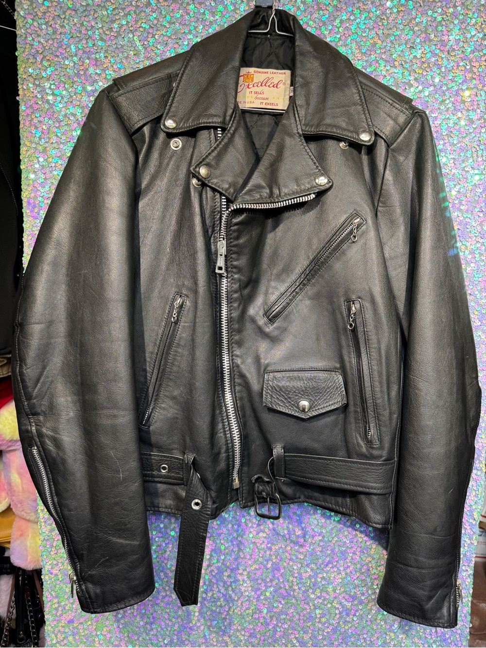 VTG Excelled Black Genuine Leather Made in the USA Biker Jacket